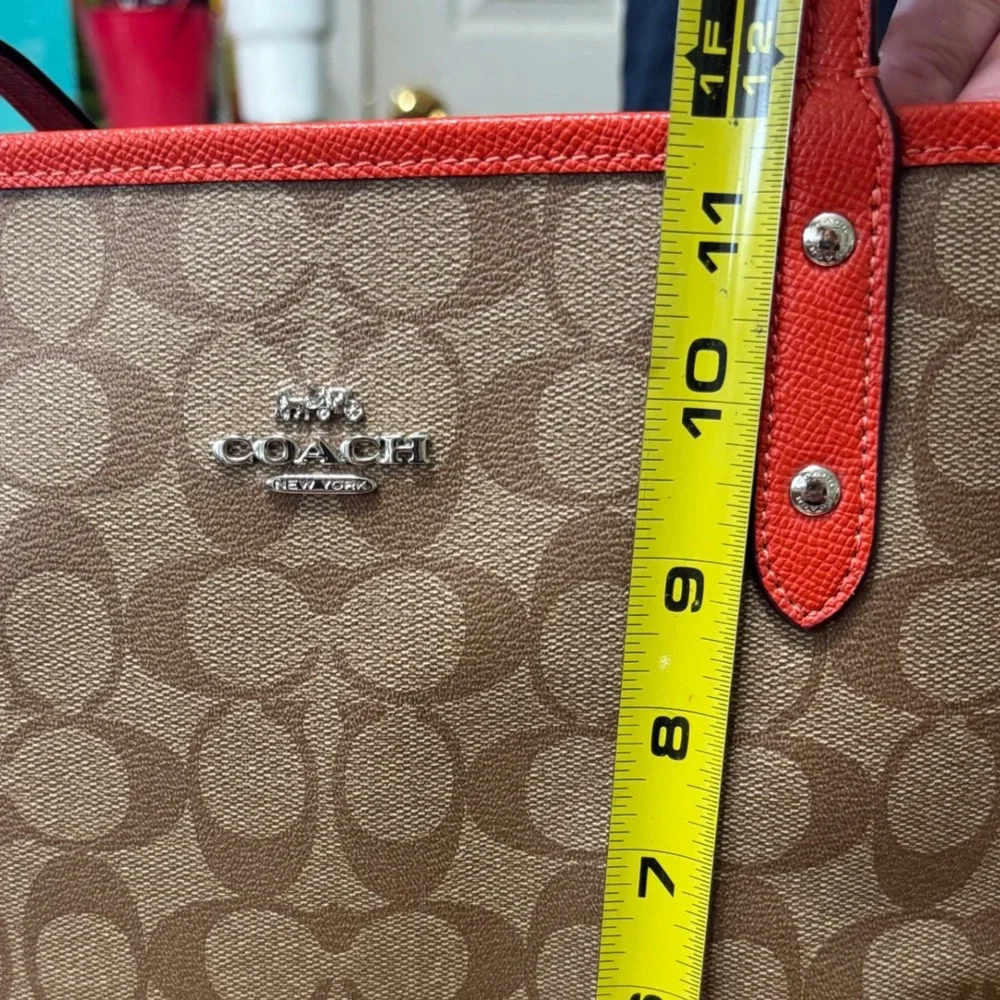 Coach City Tote Bag Women OS Khaki Red Signature Canvas Monogram Shoulder Bag